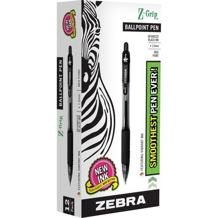 ZEBRA PEN Ballpoint Pen, Retractable, 1.0mm Med.Pt, CL/Black Ink PK ZEB22210